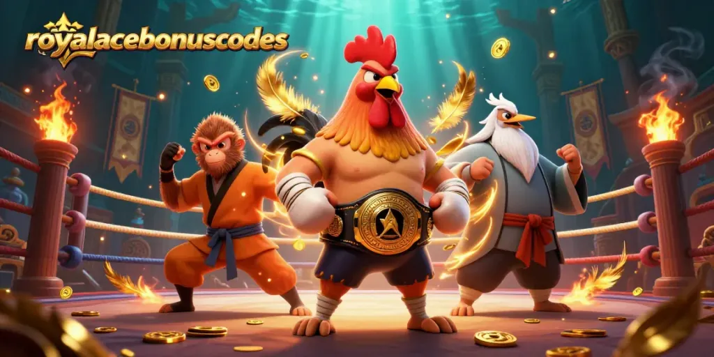 Engage with royalacebonuscodes at a dynamic online casino arena featuring spirited characters and vibrant casino elements.