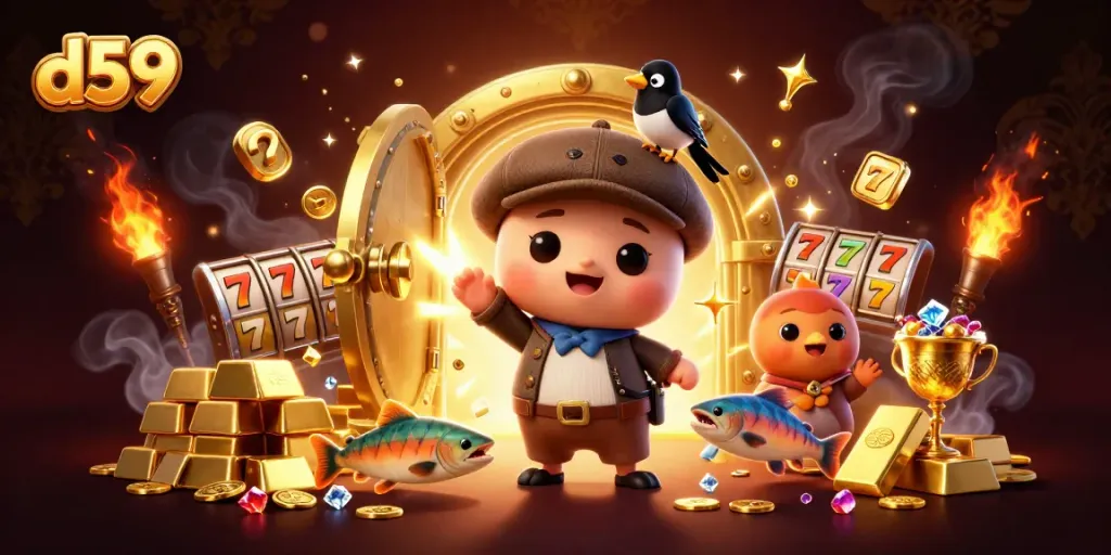 Engage in thrilling d59 casino games with playful characters and dazzling treasures.