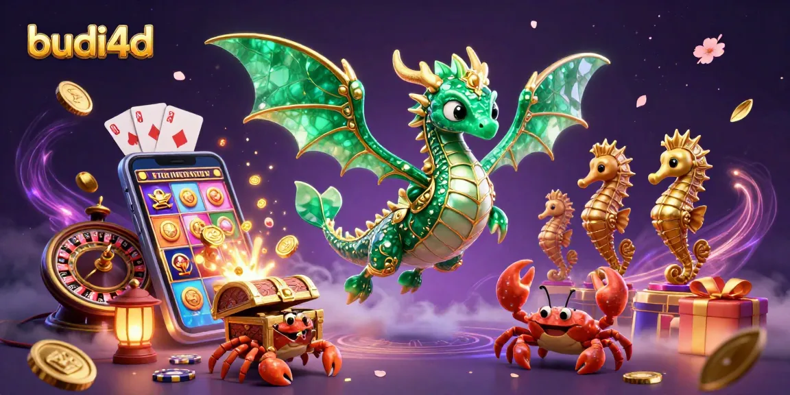 Engage with budi4d's captivating casino experience, featuring a majestic sea dragon amidst vibrant gaming elements.