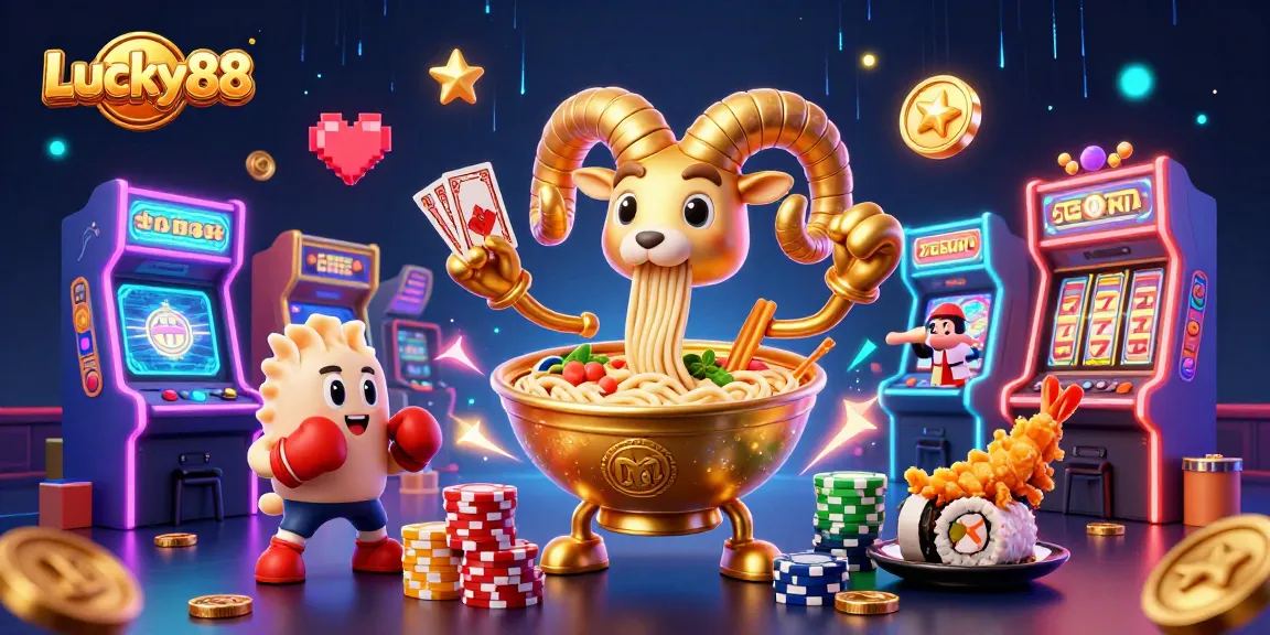 Experience the excitement of Lucky88 with a lively 3D casino scene packed with colorful game elements and characters.