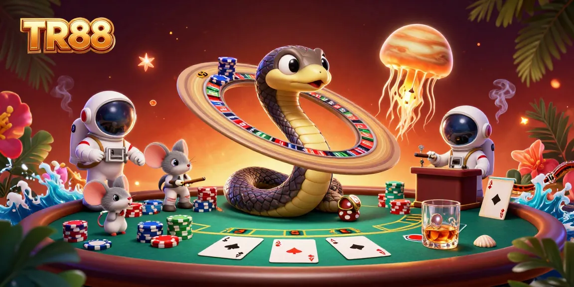 Engage with TR88 as astronauts place bets on a cosmic roulette scene featuring vibrant casino elements.