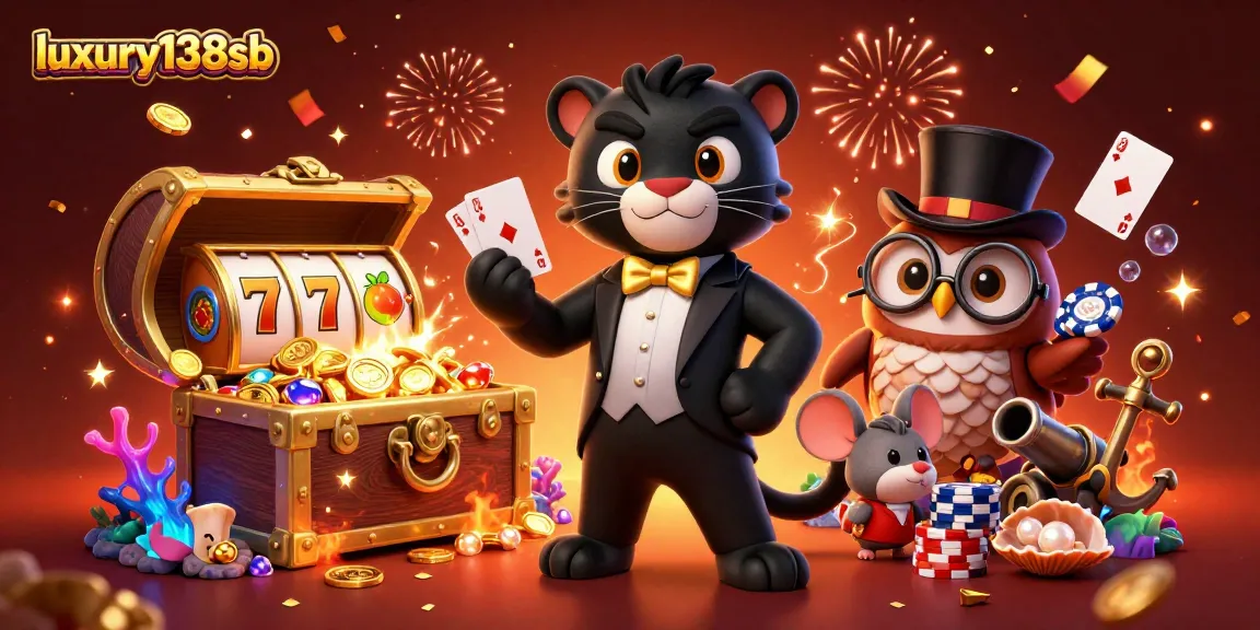 Engage with luxury138sb through a vibrant casino scene with a stylish panther dealing cards.