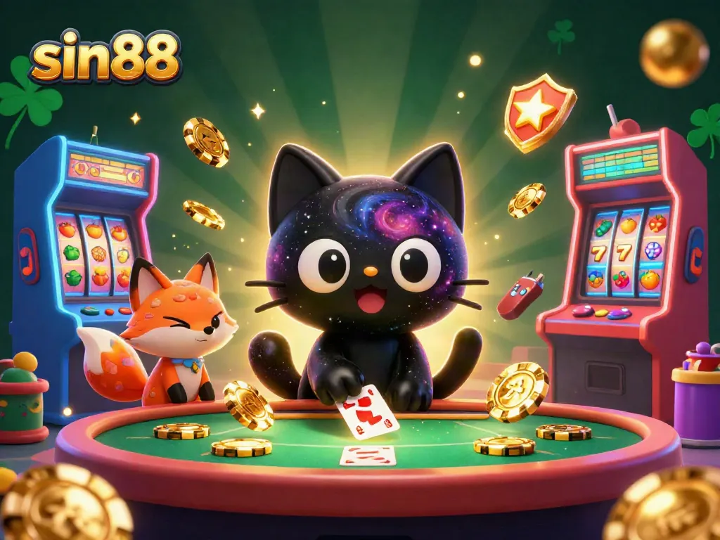 Play slots with sin88, featuring colorful gaming elements and dynamic casino action.