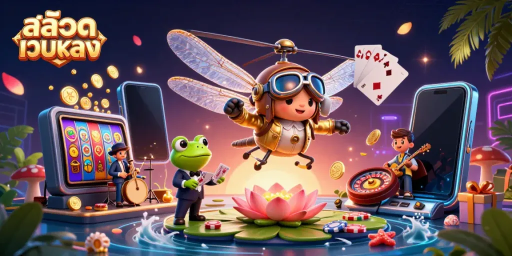 Engage in thrilling gaming as สล็อตเว็บตรง with a lively dragonfly pilot and frog croupier