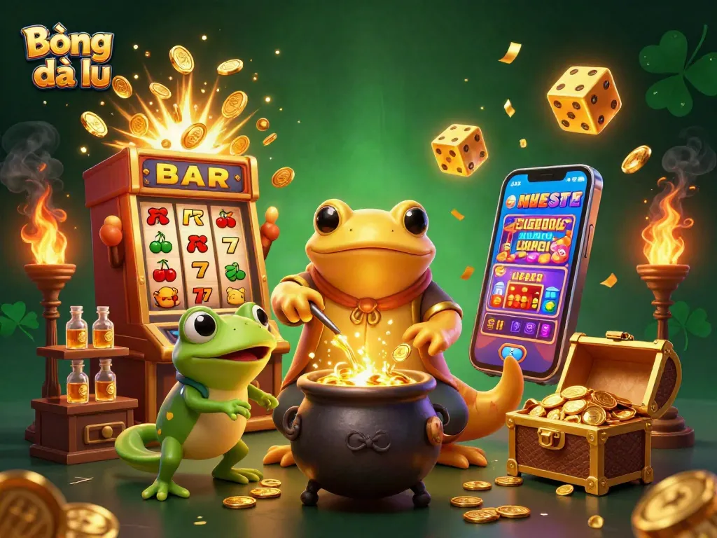 Bóng đá lu gameplay showcasing a vibrant scene with dynamic casino elements and characters interacting in a whimsical setting.