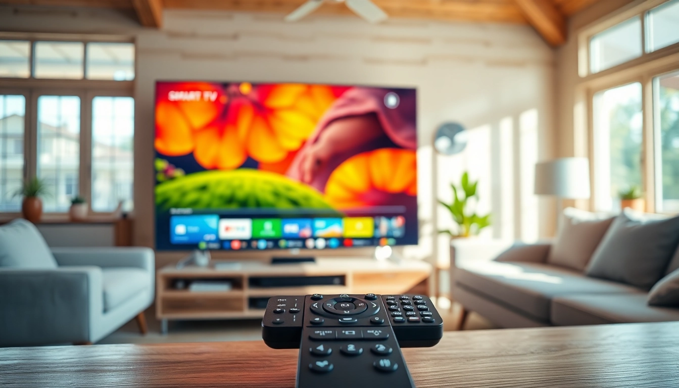 Enjoy FREE IPTV Trial on a sleek Smart TV in a cozy living room setup with modern decor.