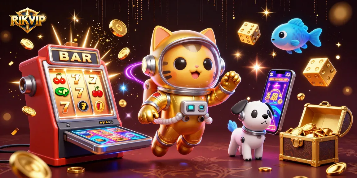 Experience thrilling wins at RIKVIP with vibrant 3D casino game elements and characters.