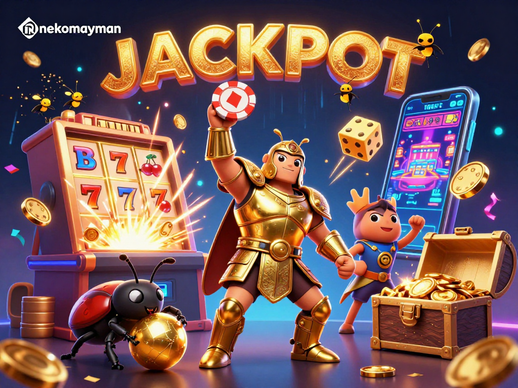 Experience fantastic wins with nekomayman in this vibrant casino-themed 3D illustration.