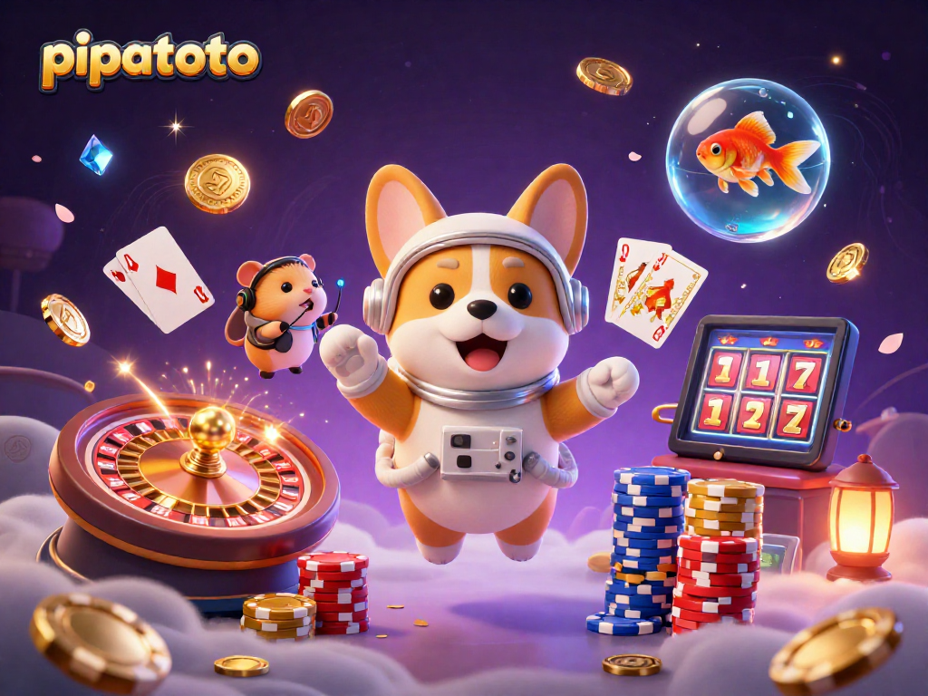 Pipatoto offers thrilling casino games with innovative features, embodied by a playful corgi in a vibrant space.