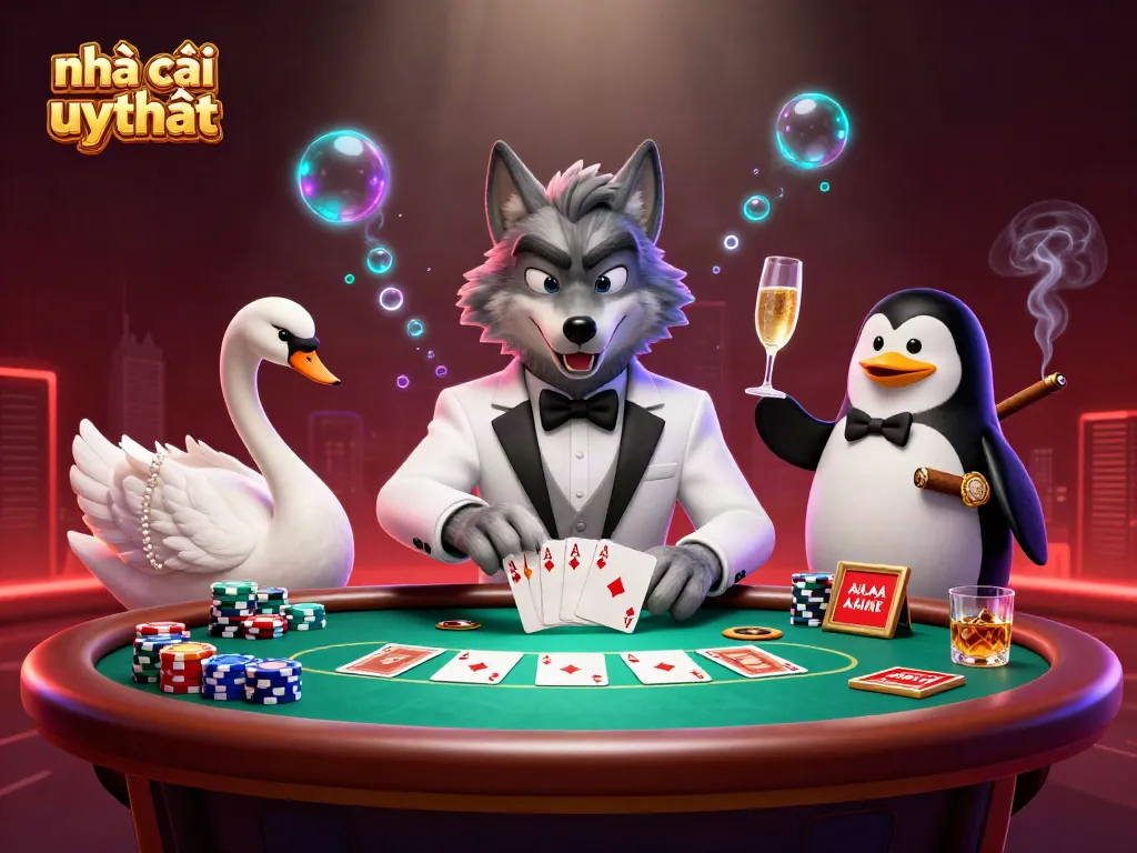 Engage with Nhà cái uy tín illustration showcasing casino elements like baccarat and poker.