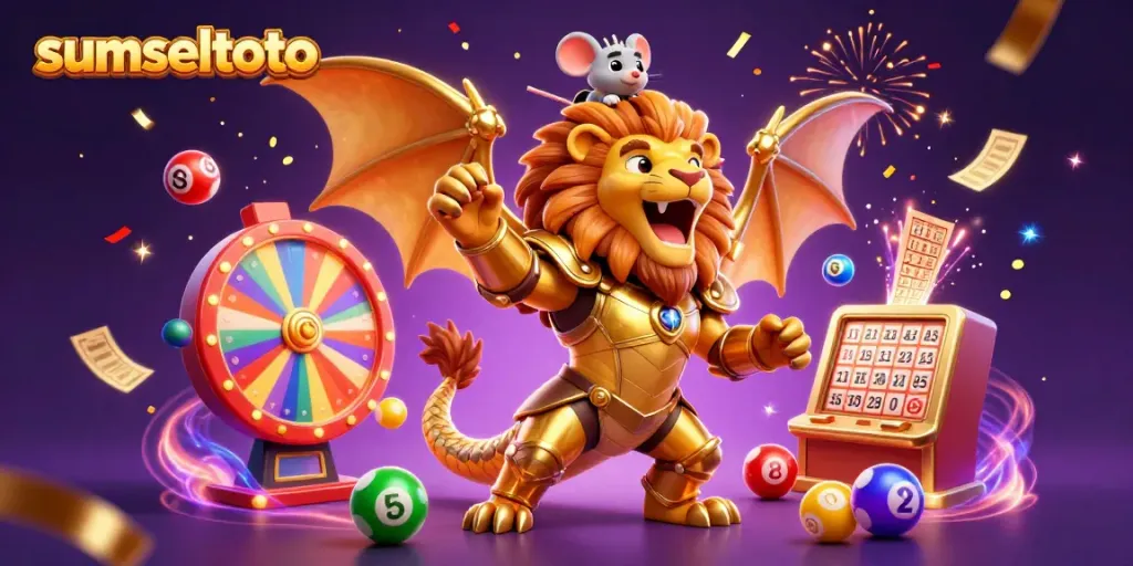 Experience exhilarating gaming with sumseltoto featuring a golden armor chimera, lottery elements, and vibrant dynamic action.