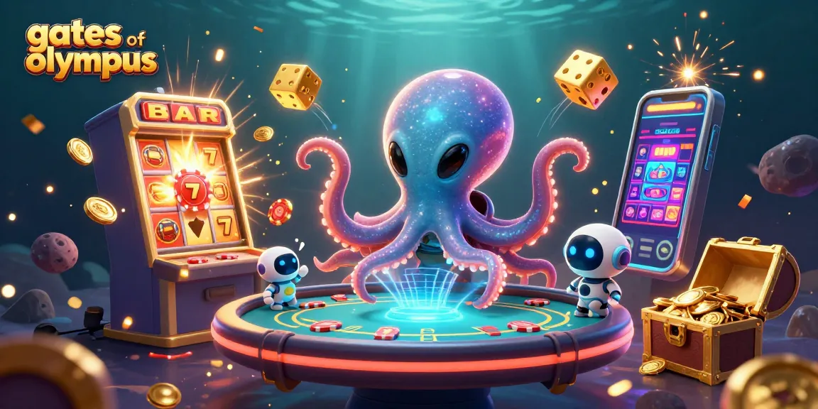 Engage in the thrilling Gates of Olympus slot adventure with an alien octopus and explosive casino elements.