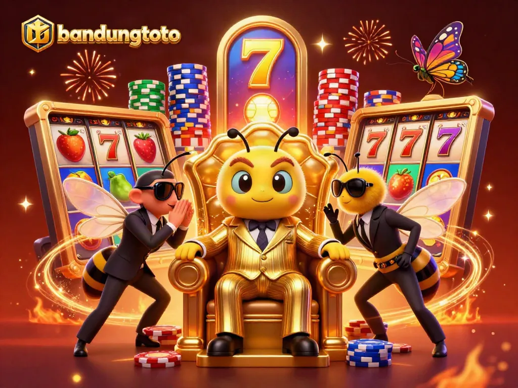 Experience the thrill of bandungtoto with vibrant slot reels and a cartoon mob boss in action.