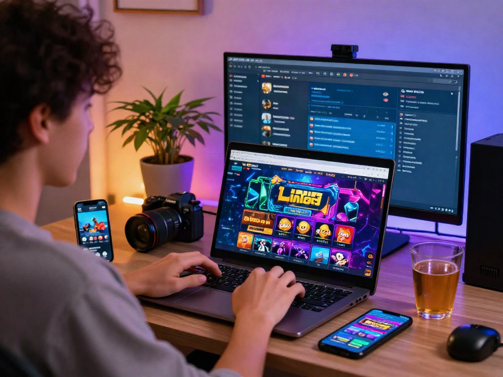 Exciting scene of a player enjoying situs toto online gambling in a vibrant home setting