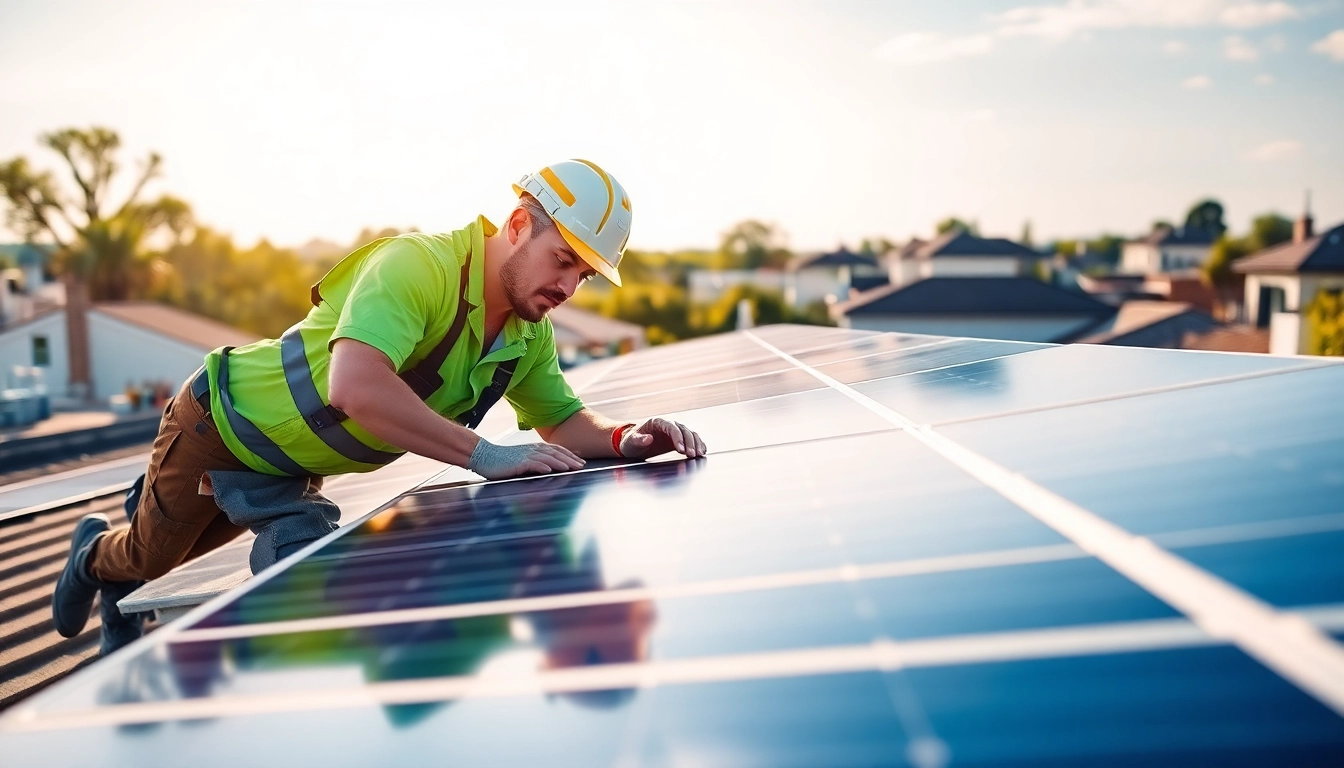 Technician performing maintenance on solar panels, highlighting solar repair company New Jersey.