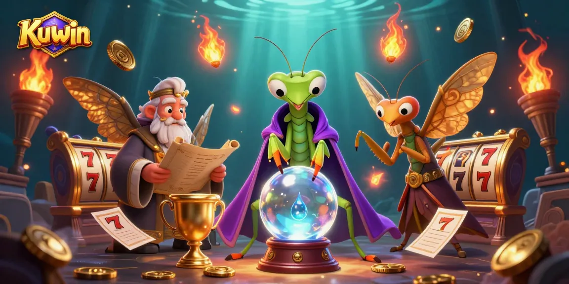 Kuwin offers dynamic slot games illustrated with a fortune teller, moth librarian, and floating oracles.