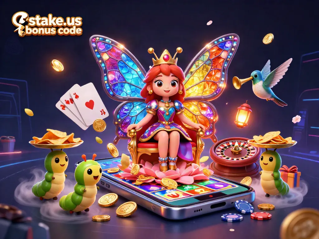 Unlock amazing bonuses with the stake.us bonus code while experiencing vibrant gaming elements in a colorful scene.