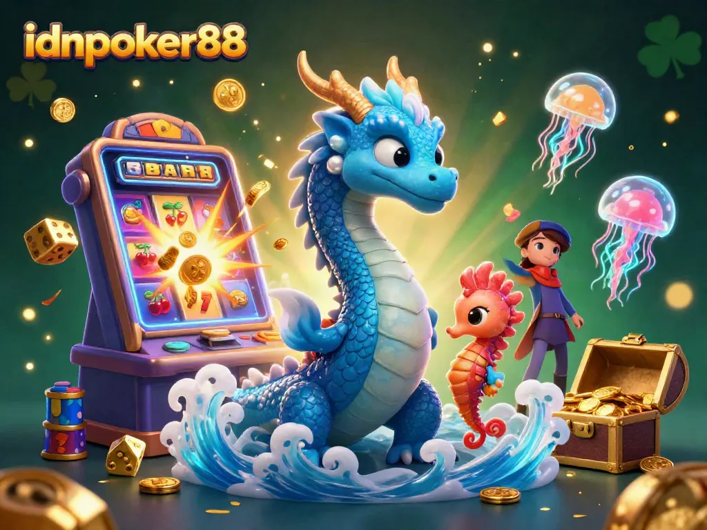 Experience thrilling wins with idnpoker88 in this vibrant casino scene featuring a majestic dragon.