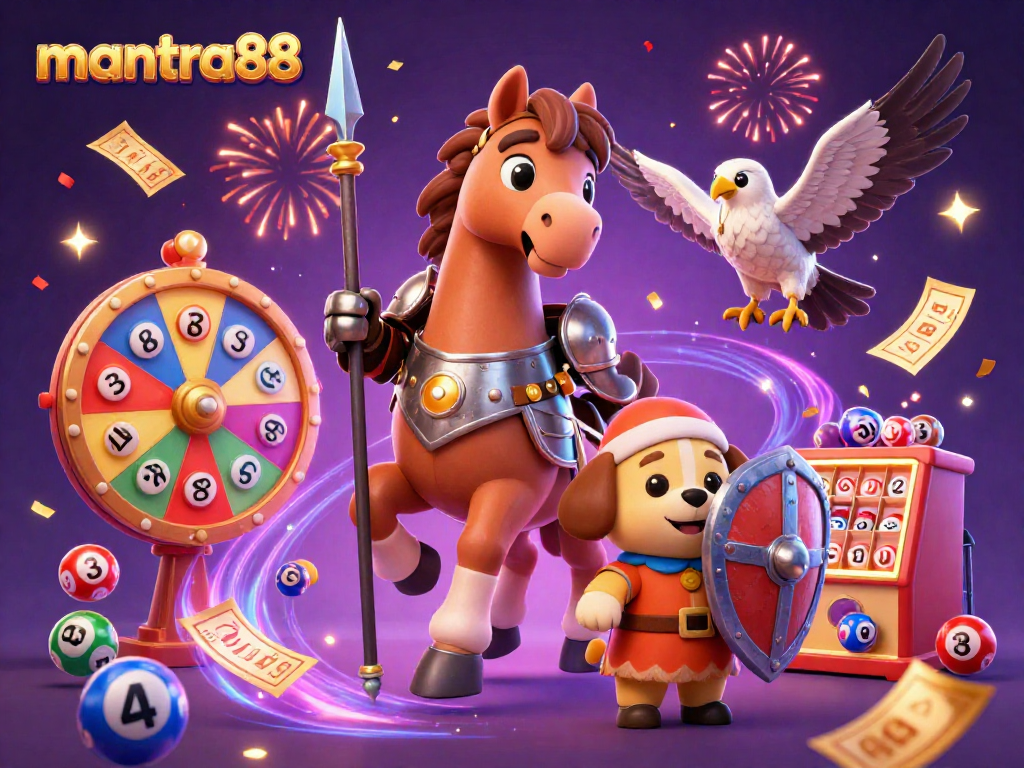 Experience the excitement of mantra88 with medieval characters amidst vibrant lottery elements.