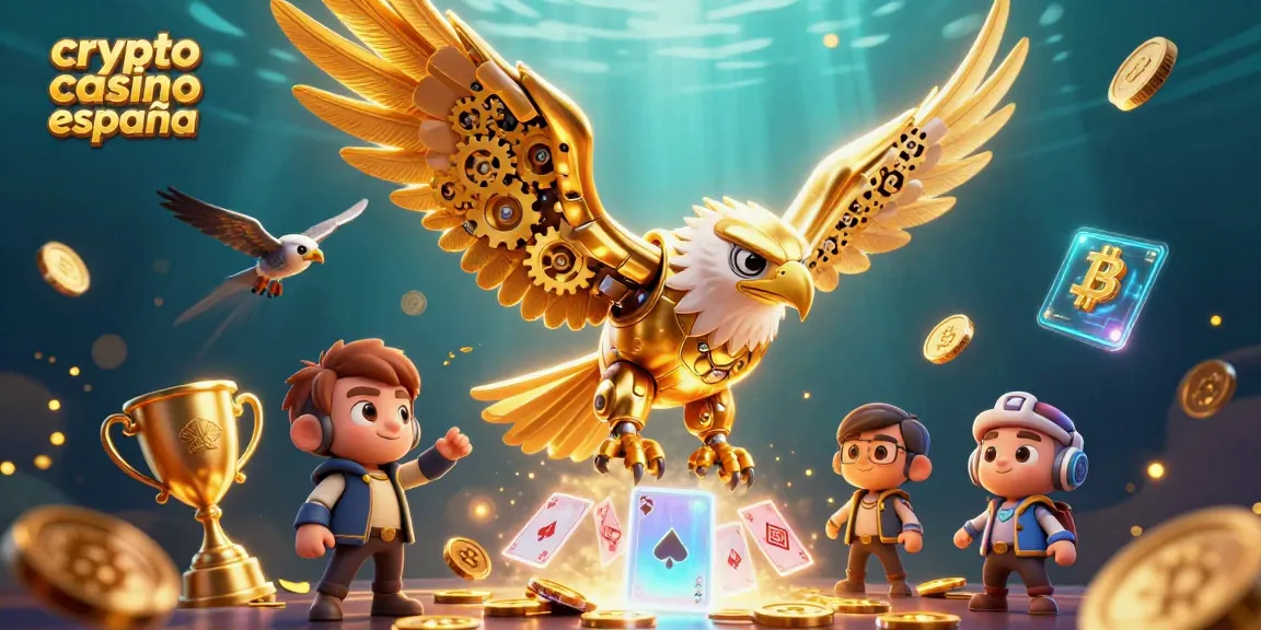 Visualiza el emocionante mundo del crypto casino españa con un águila dorada y elementos de juego dinámicos.
