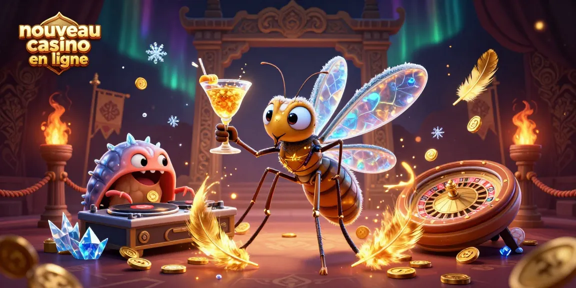 Jouez sur un nouveau casino en ligne avec le moustique mascotte et un DJ trilobite dans une illustration animée.