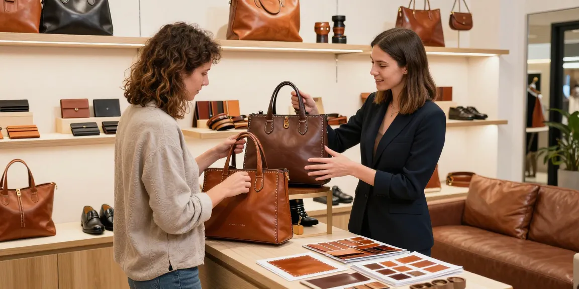 Shopper exploring leather handbags in a stylish store showcasing quality slot options.