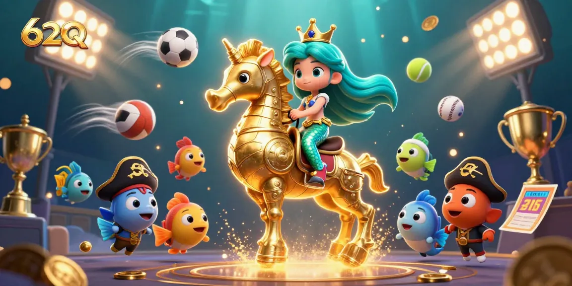 Imagem promocional da 62Q, capturando a essência dos jogos de azar com uma princesa sereia em cena vibrante.
