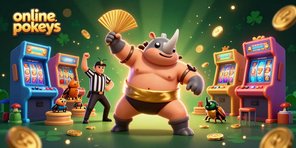 Experience exciting online pokies action with a beetle champion amidst vibrant gaming elements.