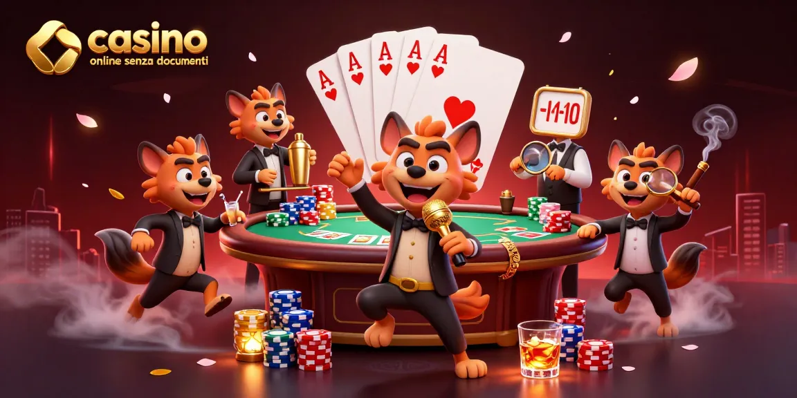 Una scena di casino online senza documenti con le iene che si divertono in un club comico di casinò.