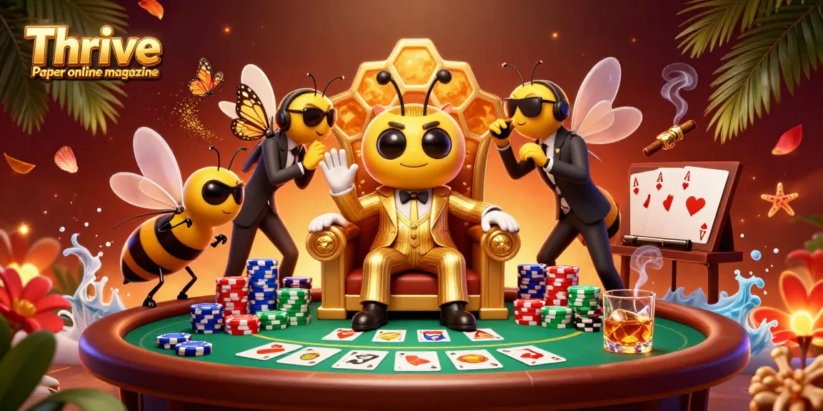 Engage with the dazzling scene featuring the Thrive Paper online magazine bumblebee mob boss, surrounded by casino elements and high stakes.