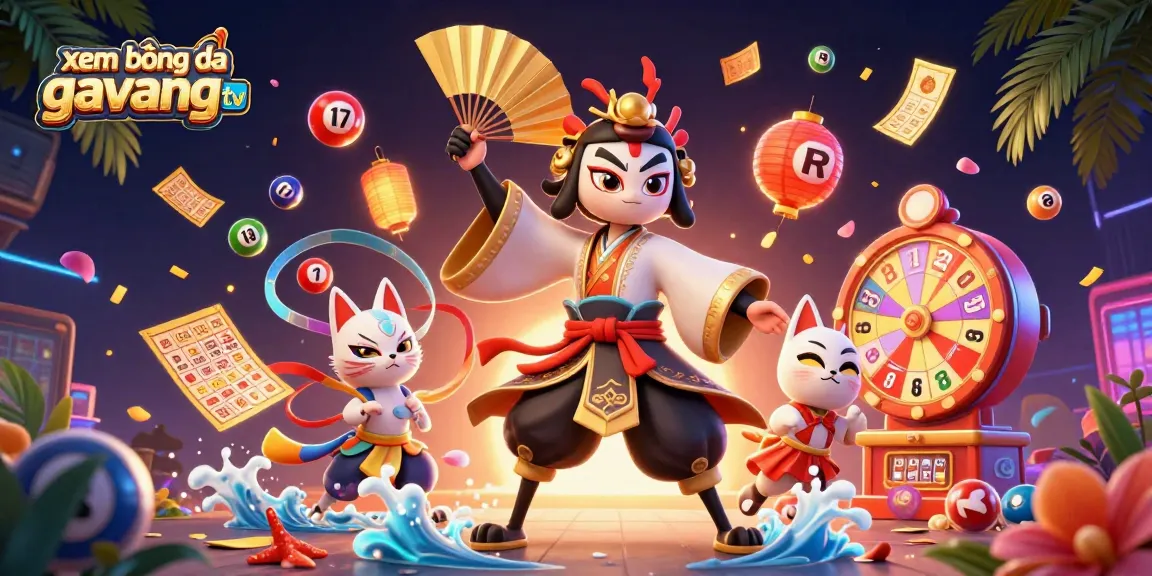 Xem bóng đá gavangtv showcases a vibrant 3D casino illustration with dynamic lottery elements.