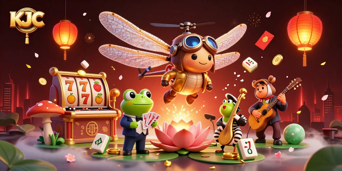 KJC entertains with a vibrant casino scene featuring a helicopter pilot, frog croupier, and musicians.