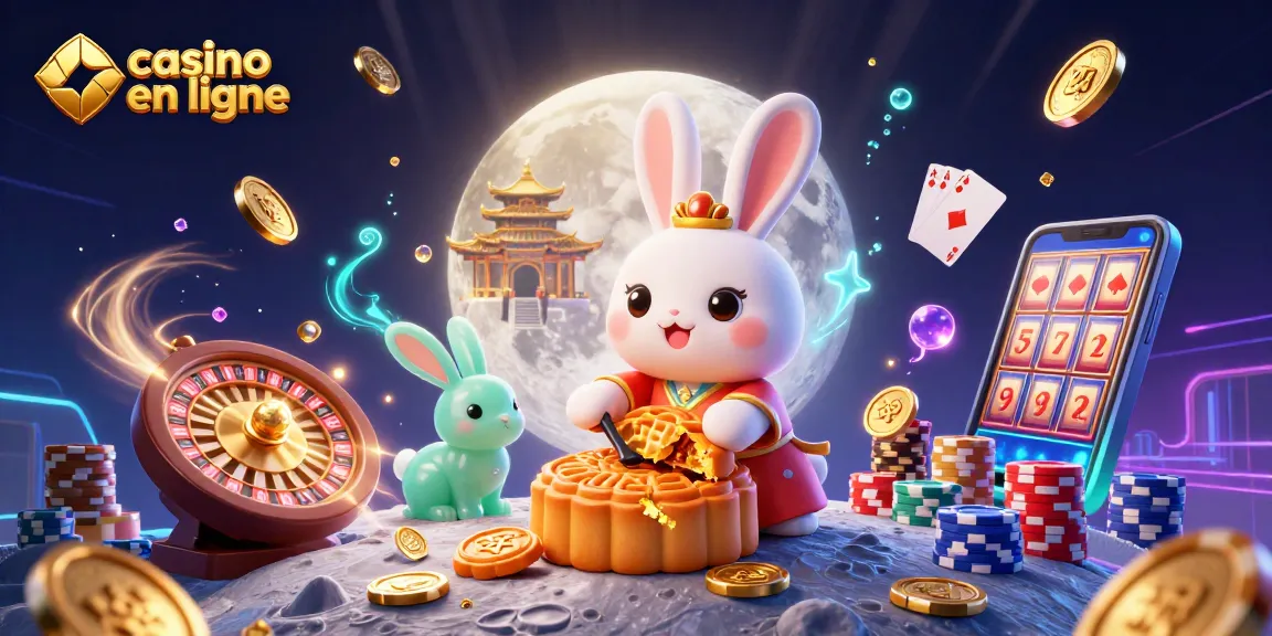 Jouez sur un casino en ligne avec des personnages de contes chinois illustrés, entourés de jetons et de pièces d'or.