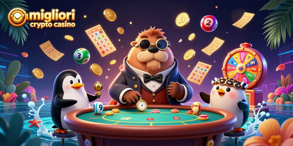 Illustrazione 3D dettagliata dei migliori crypto casino con un tricheco in un tavolo da poker subacqueo.