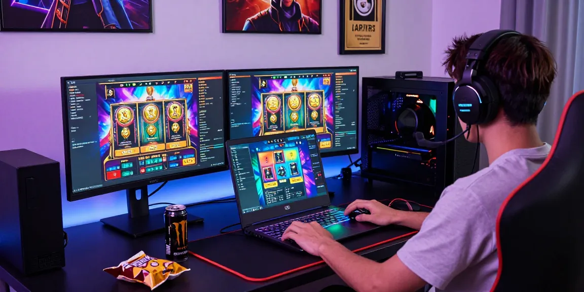 Aktivitas login LUXURY777 saat bermain game slot online dengan laptop modern.