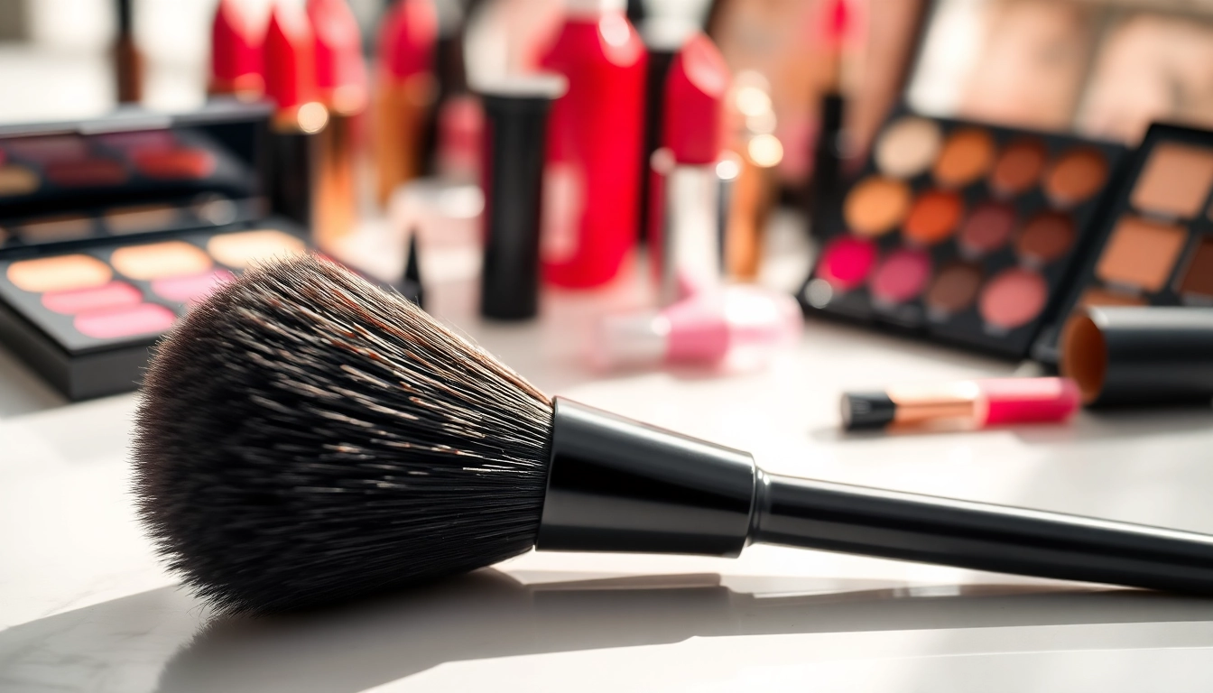 Applying makeup with a dense makeup brush for a flawless finish.
