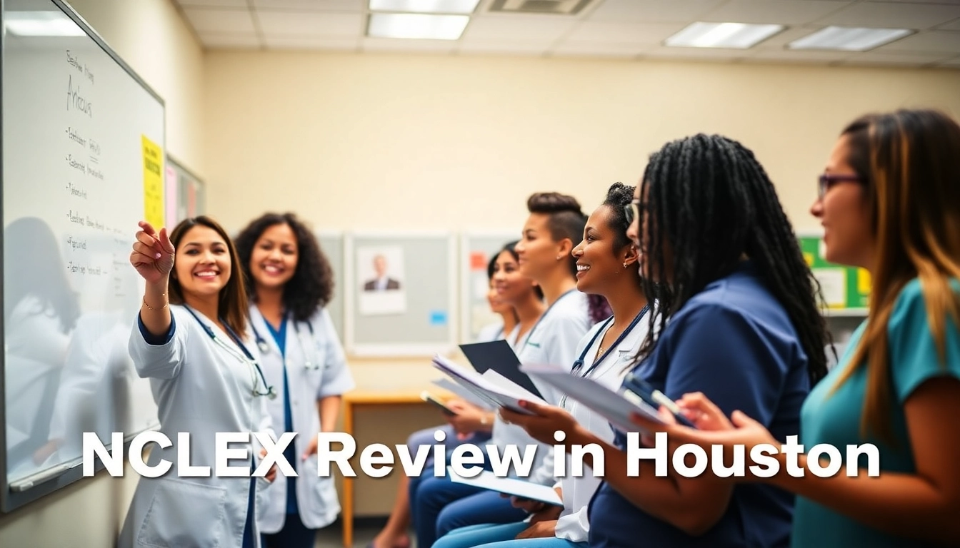 Engaging in-person NCLEX review in Houston, showcasing a diverse group of nursing students learning together.