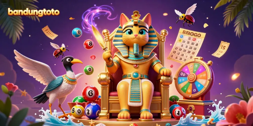 Experience gaming excitement with bandungtoto, featuring a vibrant lottery scene filled with dynamic elements.