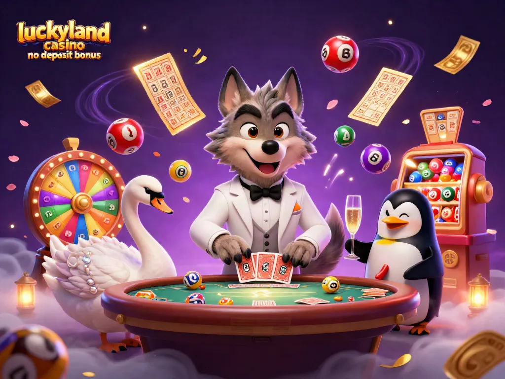 Experience the exciting luckyland casino no deposit bonus with colorful lottery elements and vibrant characters.
