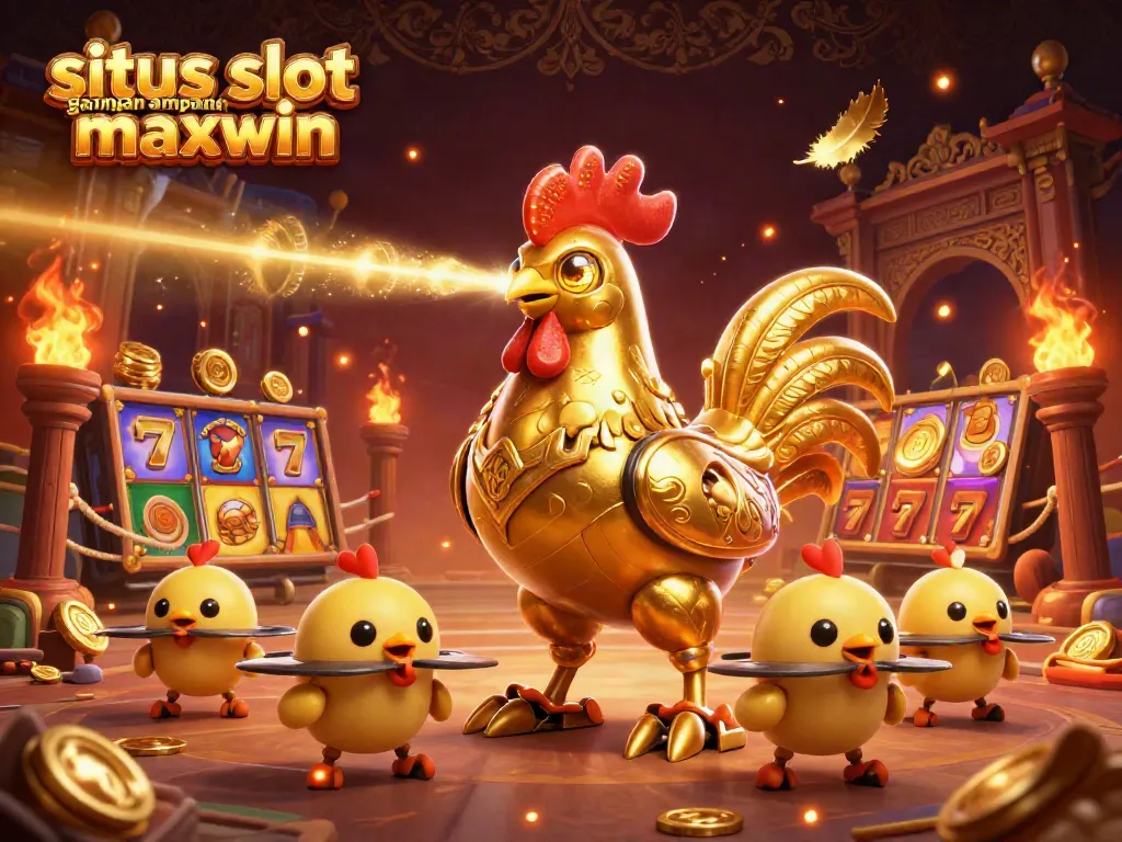 Engage in situs slot gampang maxwin with vibrant slot reels, golden coins, and dynamic mythical characters.