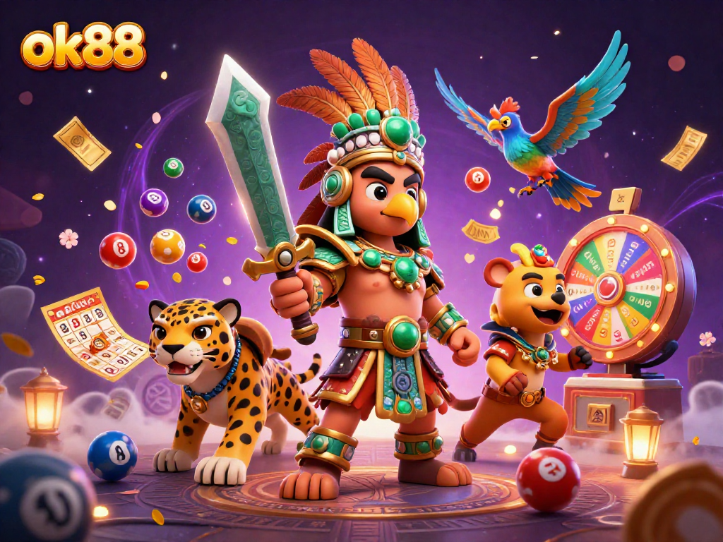 Engage with thrilling games at ok88 while surrounded by dynamic casino elements and ancient warriors.
