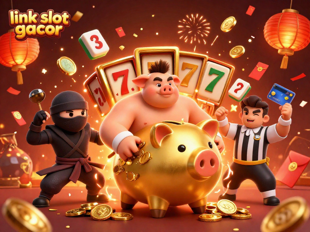 Spin and win with the link slot gacor featuring gold coins and festive characters!