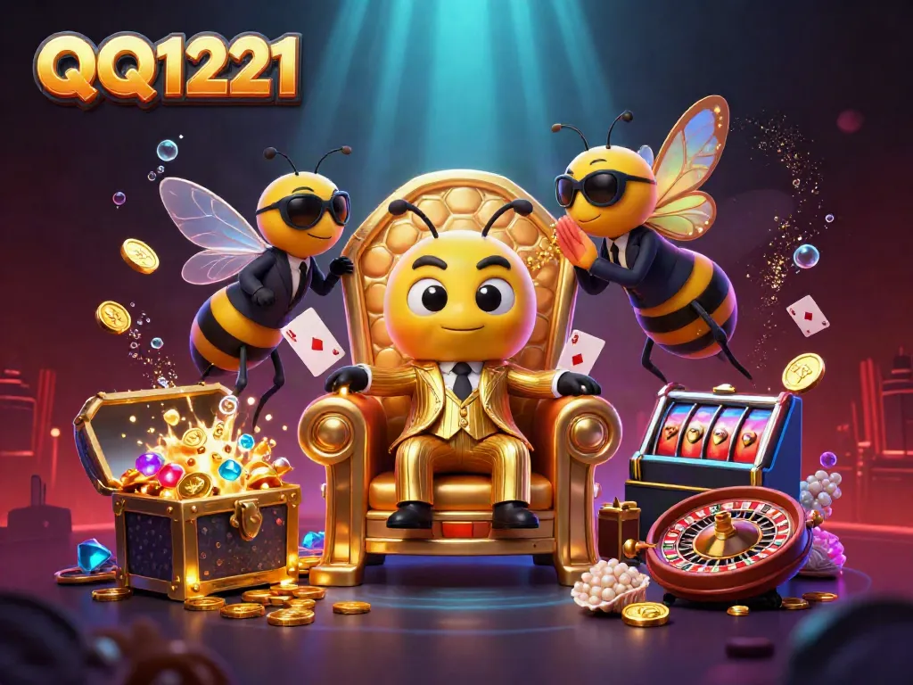 Experience thrilling action with QQ1221's exciting slot games highlighted in a vibrant illustration.