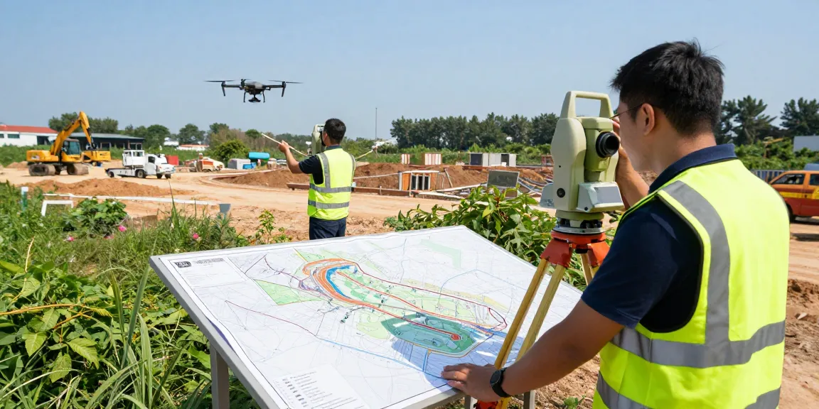 Topographical surveys London professionals using advanced equipment at a construction site.